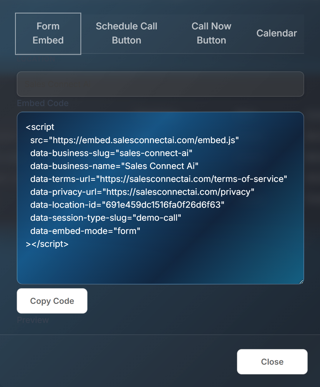 Copy embed code snippet